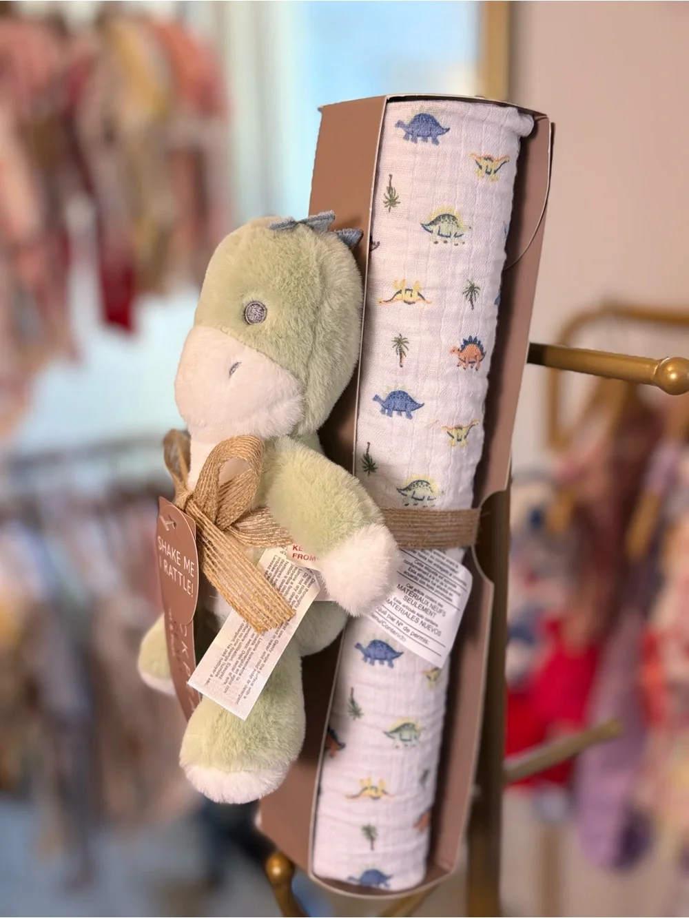 chick pea Light Green & White Dino Rattle Plush